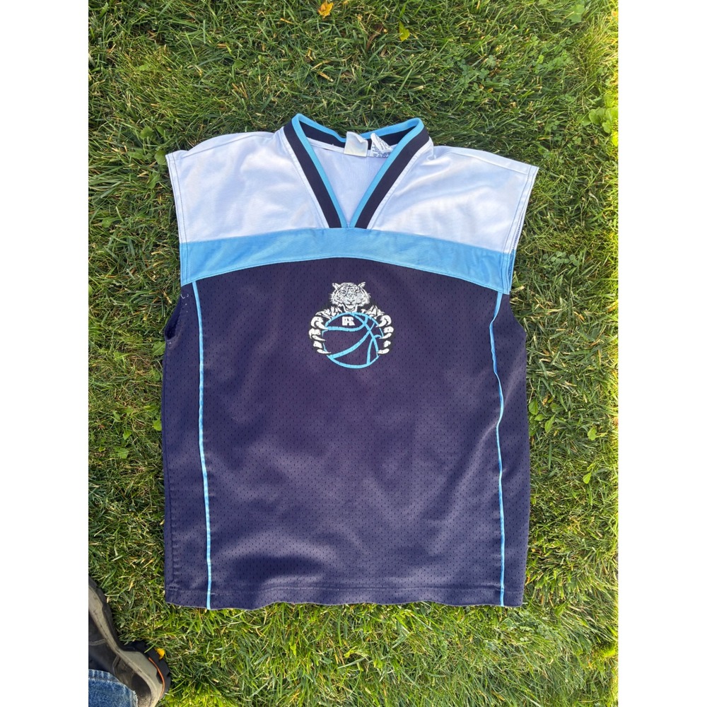Russell Athletic Boys Blue Mesh Basketball Jersey Tiger Graphic Tank Top L 14/16